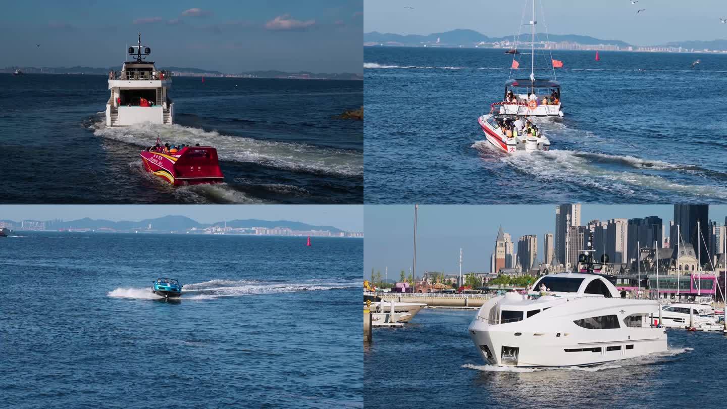 4K大連東港游艇大海游客素材